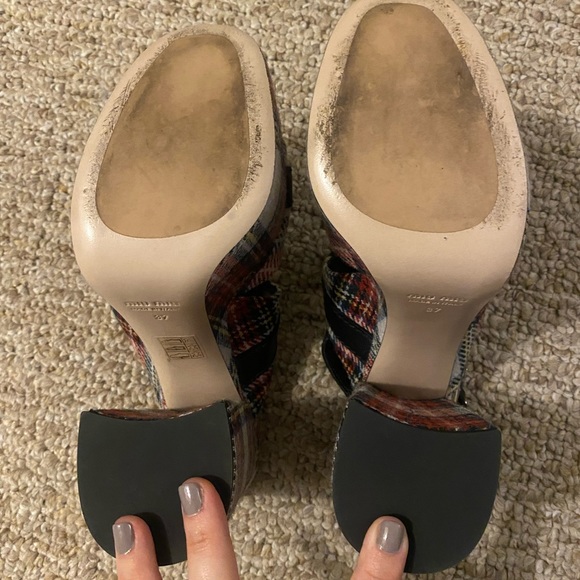Miu Miu Tartan Platform Sandals - Picture 4 of 8